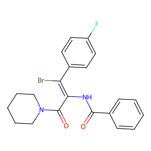 N-[1-bromo-1-(4-fluorophenyl)-3-oxo-3-piperidin-1-ylprop-1-en-2-yl]benzamide structure