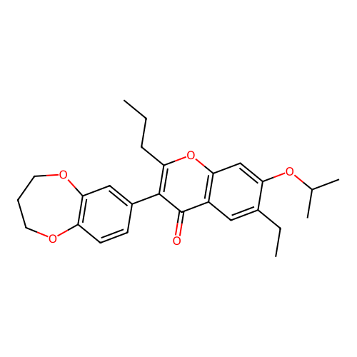3-(3,4-dihydro-2H-benzo[b][1,4]dioxepin-7-yl)-6-ethyl-7-isopropoxy-2-propyl-4H-chromen-4-one structure