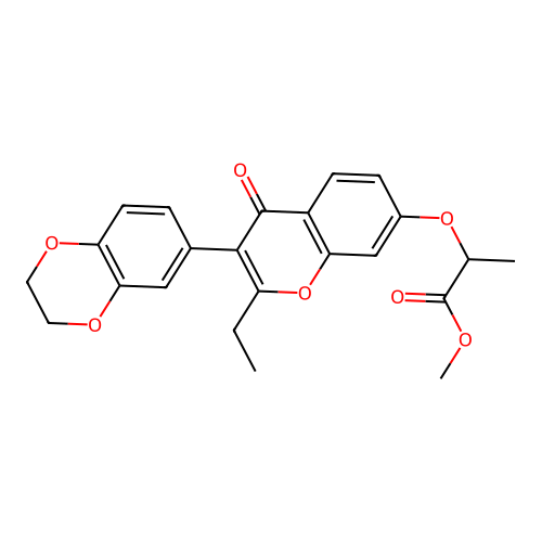 methyl 2-((3-(2,3-dihydrobenzo[b][1,4]dioxin-6-yl)-2-ethyl-4-oxo-4H-chromen-7-yl)oxy)propanoate structure