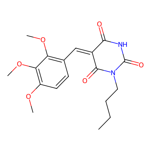 (5Z)-1-butyl-5-[(2,3,4-trimethoxyphenyl)methylidene]-1,3-diazinane-2,4,6-trione structure