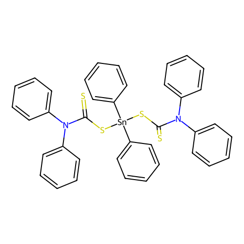 [diphenylcarbamothioylsulfanyl(diphenyl)stannyl] N,N-diphenylcarbamodithioate structure