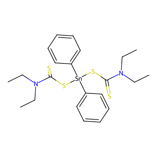 [diethylcarbamothioylsulfanyl(diphenyl)stannyl] N,N-diethylcarbamodithioate structure