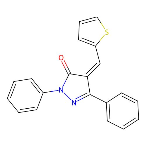 (4Z)-2,5-diphenyl-4-(thiophen-2-ylmethylidene)-2,4-dihydro-3H-pyrazol-3-one structure