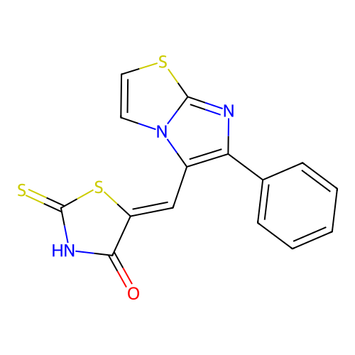 (Z)-5-((6-phenylimidazo[2,1-b]thiazol-5-yl)methylene)-2-thioxothiazolidin-4-one structure