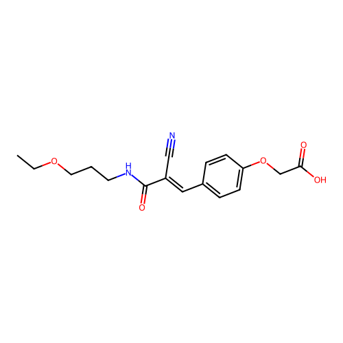 2-(4-{2-Cyano-2-[(3-ethoxypropyl)carbamoyl]eth-1-en-1-yl}phenoxy)acetic acid structure