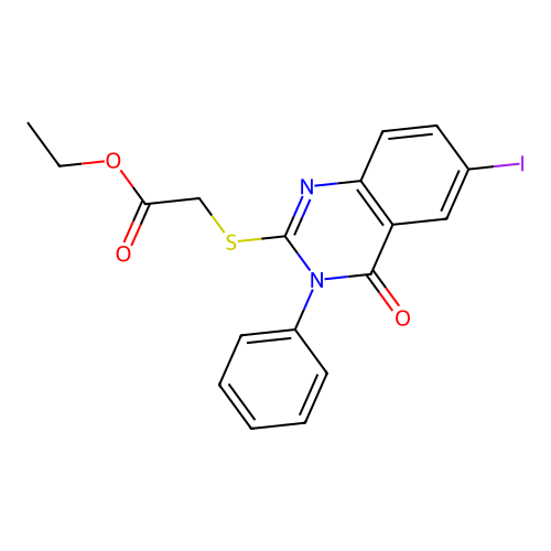Ethyl [(6-iodo-4-oxo-3-phenyl-3,4-dihydroquinazolin-2-yl)sulfanyl]acetate structure