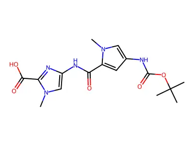 4-(4-((tert-Butoxycarbonyl)amino)-1-methyl-1H-pyrrole-2-carboxamido)-1-methyl-1H-imidazole-2-carboxylic acid structure