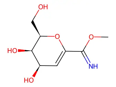 methyl (2R,3R,4R)-3,4-dihydroxy-2-(hydroxymethyl)-3,4-dihydro-2H-pyran-6-carboximidate structure