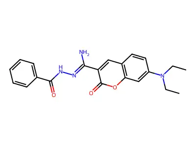 N-[[amino-[7-(diethylamino)-2-oxochromen-3-yl]methylidene]amino]benzamide structure