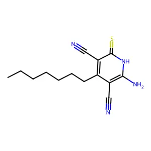 6-amino-4-heptyl-2-thioxo-1,2-dihydropyridine-3,5-dicarbonitrile structure