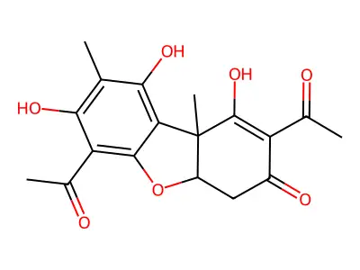 2,6-Diacetyl-1,7,9-trihydroxy-8,9b-dimethyl-4,4a-dihydrodibenzofuran-3-one structure