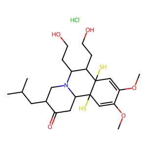 2H-Benzo(a)quinolizine, 1,3,4,6,7,11b-hexahydro-2,2-bis(2-hydroxyethylthio)-9,10-dimethoxy-3-(2-methylpropyl)-, hydrochloride structure