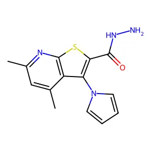 4,6-dimethyl-3-(1H-pyrrol-1-yl)thieno[2,3-b]pyridine-2-carbohydrazide structure