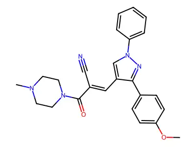 (2E)-3-[3-(4-methoxyphenyl)-1-phenyl-1H-pyrazol-4-yl]-2-[(4-methylpiperazin-1-yl)carbonyl]prop-2-enenitrile structure