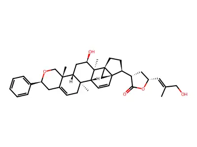 (3S,5R)-5-[(E)-3-Hydroxy-2-methylprop-1-enyl]-3-[(1S,2R,3R,5R,6R,9S,14S,15R,18S)-3-hydroxy-2,6,14-trimethyl-9-phenyl-8-oxahexacyclo[16.3.1.01,18.02,15.05,14.06,11]docosa-11,16-dien-19-yl]oxolan-2-one structure