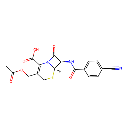 (6R,7R)-3-[(acetyloxy)methyl]-7-(4-cyanobenzamido)-8-oxo-5-thia-1-azabicyclo[4.2.0]oct-2-ene-2-carboxylic acid structure