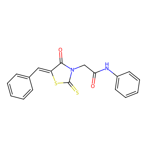(Z)-2-(5-benzylidene-4-oxo-2-thioxothiazolidin-3-yl)-N-phenylacetamide structure