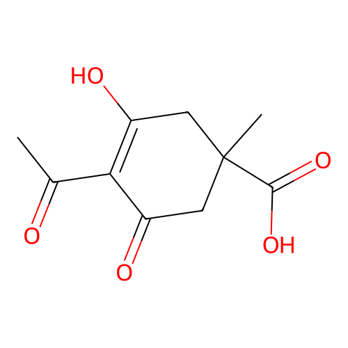 3,5-Dioxo-4-(1-hydroxyethylidene)-1-methylcyclohexanecarboxylic acid structure