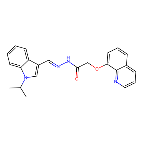 (E)-N'-((1-isopropyl-1H-indol-3-yl)methylene)-2-(quinolin-8-yloxy)acetohydrazide structure