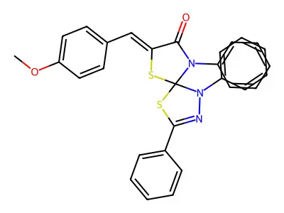 7-[(4-methoxyphenyl)methylene]-1,3,9-triphenyl-4,6-dithia-1,2,9-triazaspiro[4.4]non-2-en-8-one structure