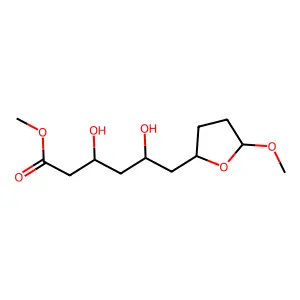 Methyl 3,5-dihydroxy-6-(5-methoxyoxolan-2-yl)hexanoate structure