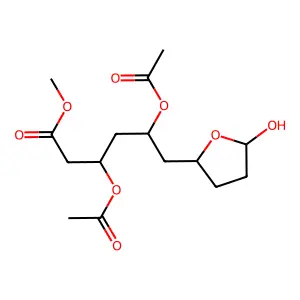 Methyl 3,5-diacetyloxy-6-(5-hydroxyoxolan-2-yl)hexanoate structure