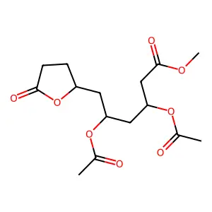 Methyl 3,5-diacetyloxy-6-(5-oxooxolan-2-yl)hexanoate structure