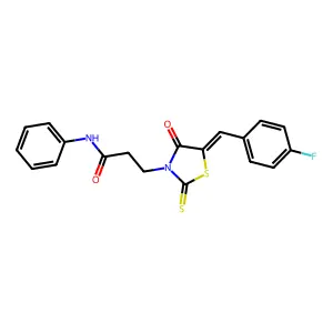 3-[(5Z)-5-[(4-fluorophenyl)methylidene]-4-oxo-2-sulfanylidene-1,3-thiazolidin-3-yl]-N-phenylpropanamide structure