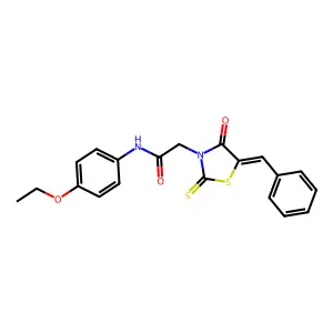 (Z)-2-(5-benzylidene-4-oxo-2-thioxothiazolidin-3-yl)-N-(4-ethoxyphenyl)acetamide structure
