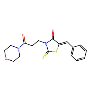 (5Z)-5-benzylidene-3-[3-(morpholin-4-yl)-3-oxopropyl]-2-thioxo-1,3-thiazolidin-4-one structure