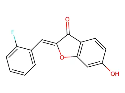 (2Z)-2-(2-fluorobenzylidene)-6-hydroxy-1-benzofuran-3(2H)-one structure