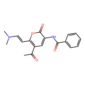 N-[5-acetyl-6-[2-(dimethylamino)ethenyl]-2-oxopyran-3-yl]benzamide structure
