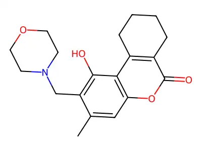 1-hydroxy-3-methyl-2-(morpholin-4-ylmethyl)-7,8,9,10-tetrahydrobenzo[c]chromen-6-one structure