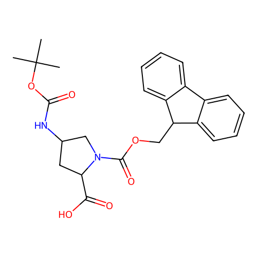 (2R,4R)-BOC-4-AMINO-1-FMOC-PYRROLIDINE-2-CARBOXYLIc acid structure