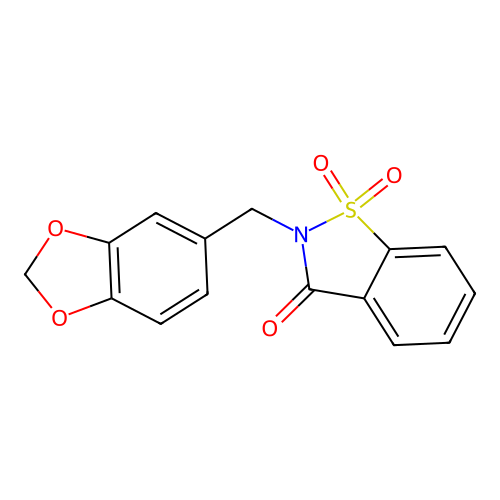 2-(1,3-Benzodioxol-5-ylmethyl)-1,1-dioxo-1,2-benzothiazol-3-one structure