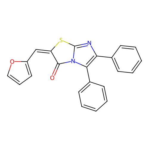 (E)-2-(furan-2-ylmethylene)-5,6-diphenylimidazo[2,1-b]thiazol-3(2H)-one structure