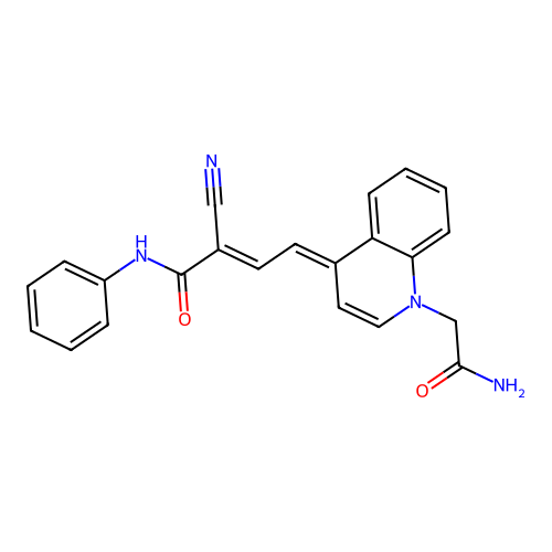 (2E,4E)-4-(1-(2-amino-2-oxoethyl)quinolin-4(1H)-ylidene)-2-cyano-N-phenylbut-2-enamide structure