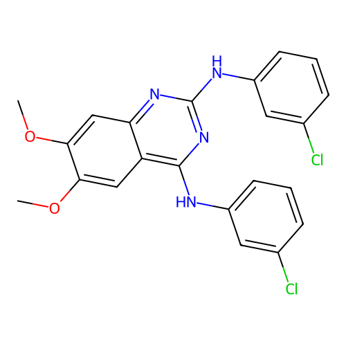 2-N,4-N-bis(3-chlorophenyl)-6,7-dimethoxyquinazoline-2,4-diamine structure