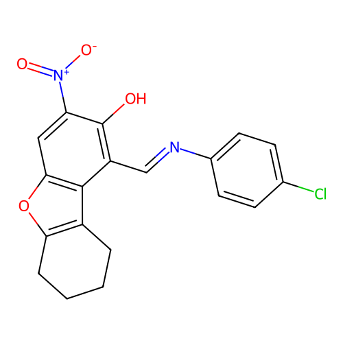 (1E)-1-[(4-chloroanilino)methylidene]-3-nitro-6,7,8,9-tetrahydrodibenzofuran-2-one structure