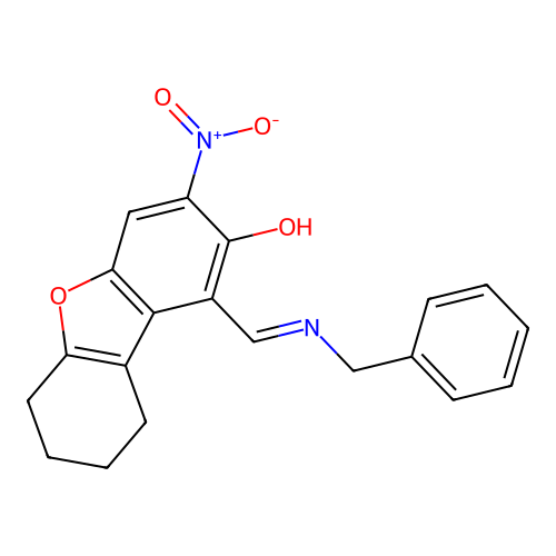 (1Z)-1-[(benzylamino)methylidene]-3-nitro-6,7,8,9-tetrahydrodibenzofuran-2-one structure