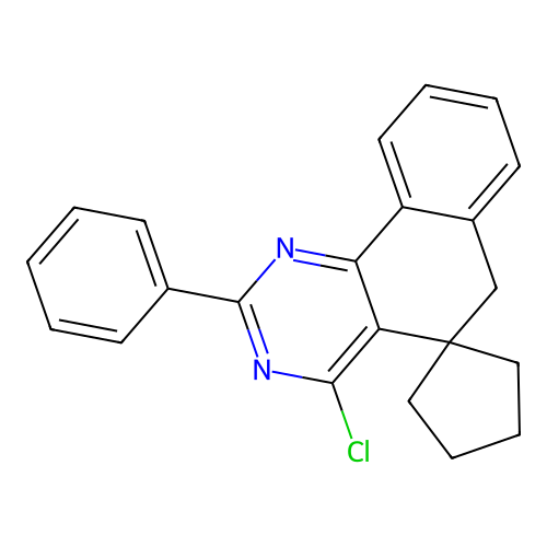 4-chloro-2-phenyl-6H-spiro[benzo[h]quinazoline-5,1'-cyclopentane] structure