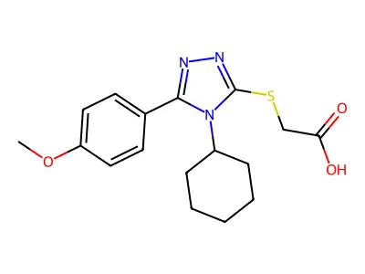 2-[4-Cyclohexyl-5-(4-methoxyphenyl)-1,2,4-triazol-3-ylthio]acetic acid structure