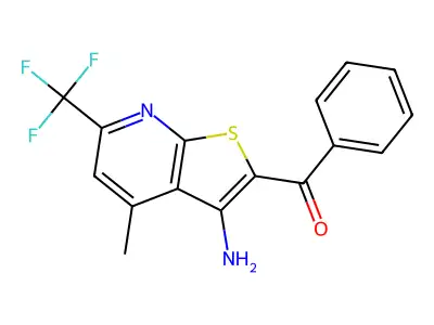 [3-Amino-4-methyl-6-(trifluoromethyl)thieno[2,3-b]pyridin-2-yl](phenyl)methanone structure