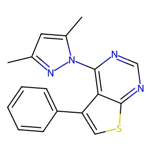 4-(3,5-dimethyl-1H-pyrazol-1-yl)-5-phenylthieno[2,3-d]pyrimidine structure