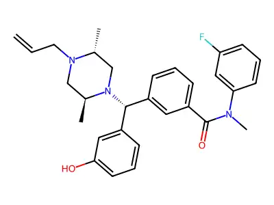 3-(alpha-(4-allyl-2,5-dimethyl-1-piperazinyl)-3-hydroxybenzyl)-n-(3-fluorophenyl)-n-methylbenzamide structure