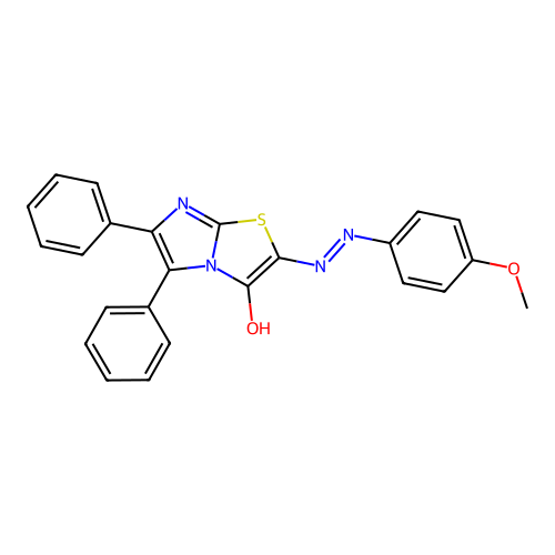 (Z)-2-(2-(4-methoxyphenyl)hydrazono)-5,6-diphenylimidazo[2,1-b]thiazol-3(2H)-one structure