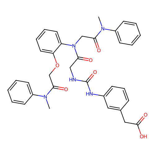 [3-[3-[N-[2-(Methylphenylcarbamoylmethoxy)phenyl]-N-(methylphenylcarbamoylmethyl)carbamoylmethyl]ureido]phenyl]acetic acid structure