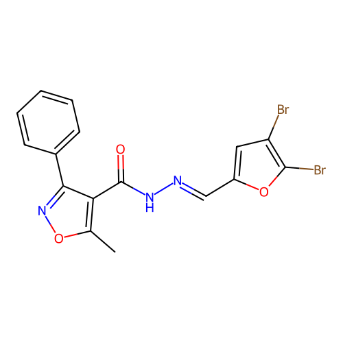 N'-[(4,5-dibromo-2-furyl)methylene]-5-methyl-3-phenyl-4-isoxazolecarbohydrazide structure