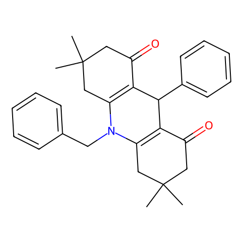 10-benzyl-3,3,6,6-tetramethyl-9-phenyl-3,4,6,7,9,10-hexahydroacridine-1,8(2H,5H)-dione structure