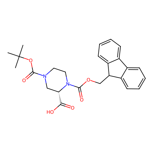 (S)-1-(((9H-Fluoren-9-yl)methoxy)carbonyl)-4-(tert-butoxycarbonyl)piperazine-2-carboxylic acid structure